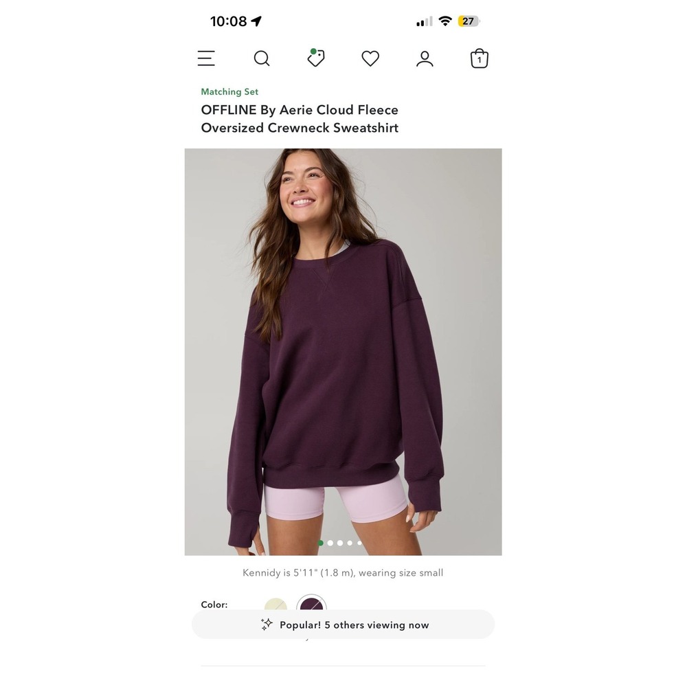OFFLINE By Aerie Cloud Fleece Oversized Crewneck Sweatshirt Cool Plum size Lg